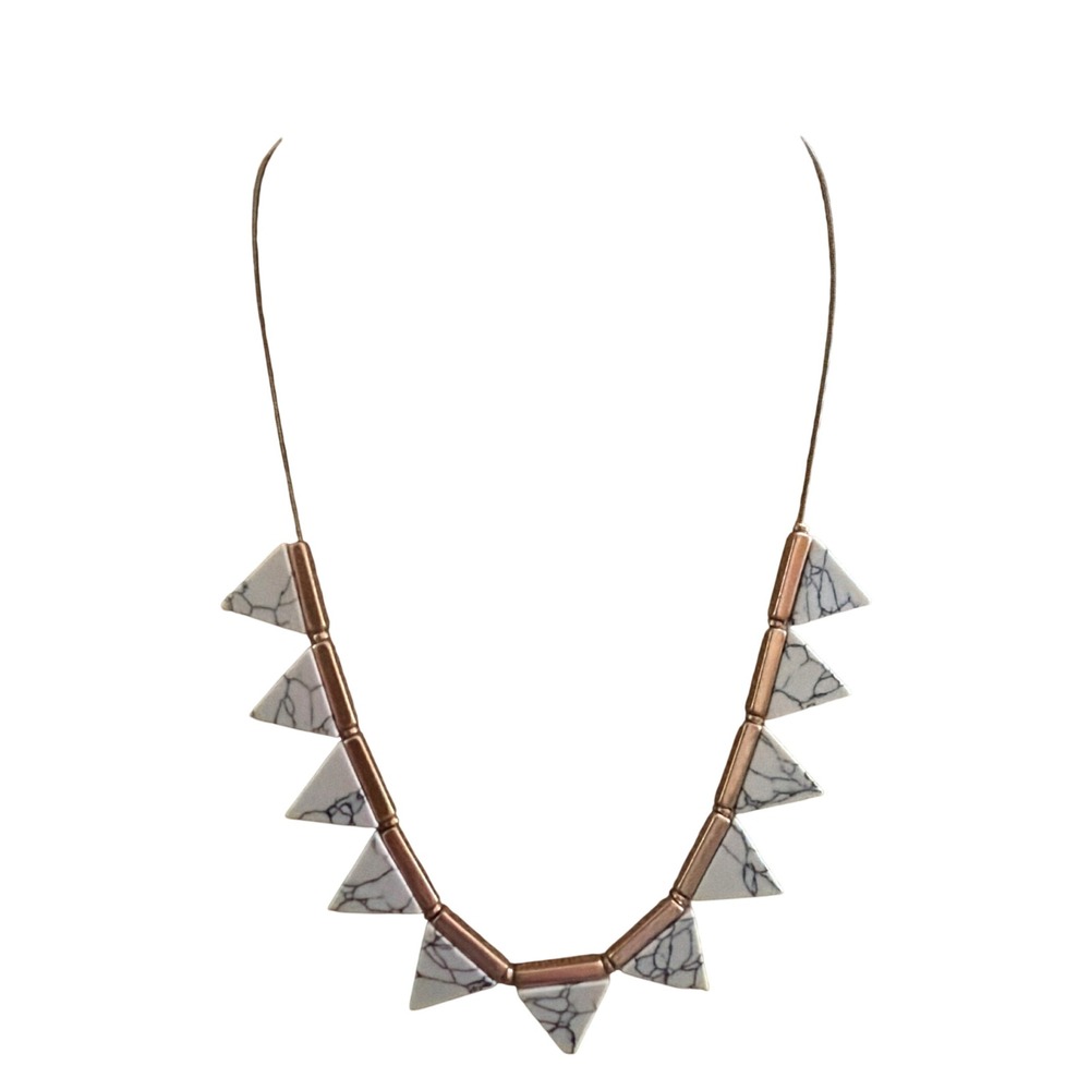Rose Gold White Marble Geometric Triangle Bib Statement Necklace  Boho